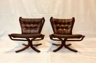 Mid Century Coco Leather Danish Falcon Chair Set 1960,  S