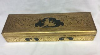 Vintage Wooden Box Burmese Gold Design On Black Lacquer