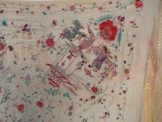 ANTIQUE CHINESE HAND EMBROIDERED SILK PIANO SHAWL MULTI COLOR PS140 3