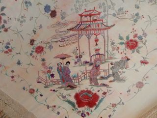 ANTIQUE CHINESE HAND EMBROIDERED SILK PIANO SHAWL MULTI COLOR PS140 5
