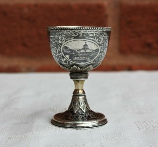 19th Century Ottoman Turkish Niello Solid Silver Egg Cup