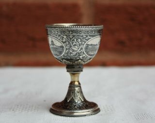 19th Century Ottoman Turkish Niello Solid Silver Egg Cup 3
