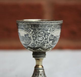 19th Century Ottoman Turkish Niello Solid Silver Egg Cup 8