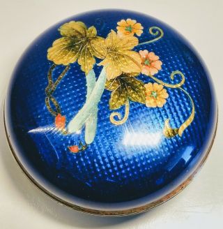 Circa 1900 Antique Japanese Ginbari Blue Enamel On Silver Floral Trinket Box