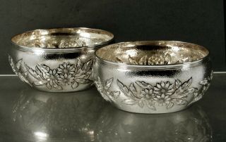 Chinese Export Silver Tea Set (2) Tea Bowls C1890 - Signed