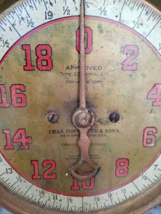 Chas Forschner & Sons Antique Hanging Brass Produce Scale.  Type 33 Serial E - 1 2