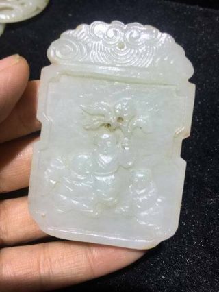 Chinese Old Nature Hetian White Jade Carve People Flower Sign Aaa Zigang Pendant