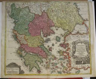Greece Grrek Archipelago Macedonia Turkey 1740 Lotter Unusual Large Antique Map