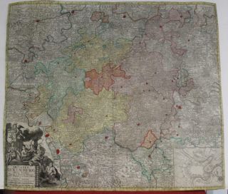 Luxembourg 1740 Seutter Unusual Large Antique Copper Engraved Map
