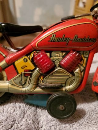 1958 RED VINTAGE HARLEY DAVIDSON RED MOTORCYCLE RARE TIN TOY MADE IN JAPAN 11