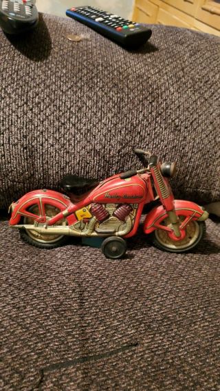 1958 Red Vintage Harley Davidson Red Motorcycle Rare Tin Toy Made In Japan