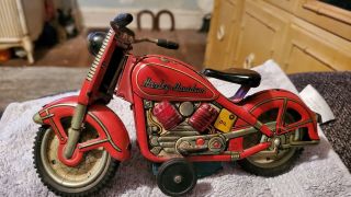 1958 RED VINTAGE HARLEY DAVIDSON RED MOTORCYCLE RARE TIN TOY MADE IN JAPAN 2