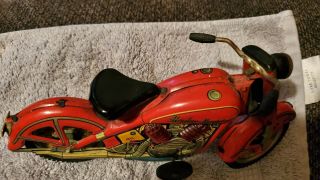 1958 RED VINTAGE HARLEY DAVIDSON RED MOTORCYCLE RARE TIN TOY MADE IN JAPAN 6