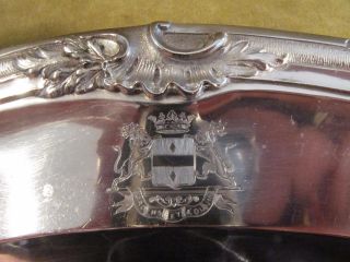 1880 French Sterling Silver Oval Platter Rococo Marquis Coat Of Arms Bellescize