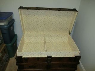 ANTIQUE STEAMER TRUNK FLAT TOP STAINED WOOD 6