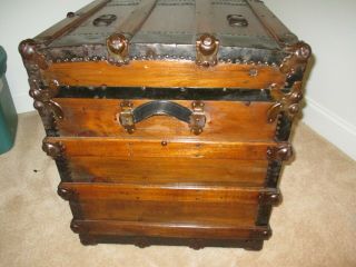ANTIQUE STEAMER TRUNK FLAT TOP STAINED WOOD 7