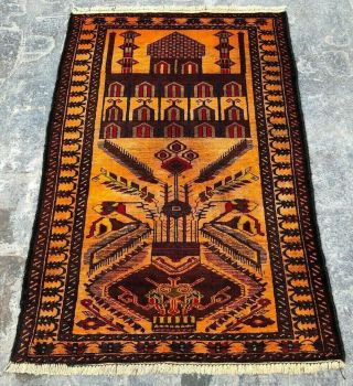 S117 Handmade Vintage Rug/ Afghan Tribal Baluchi Wool Rug Prayer Rug 132 X 86 Cm