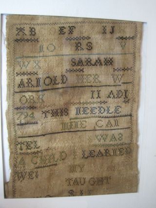 Antique Hand Stitched Sampler Linen Dated 1794 Young Child Sarah Arnold