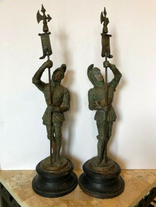 Roman Soldiers Antique Spelter Figurines Pair