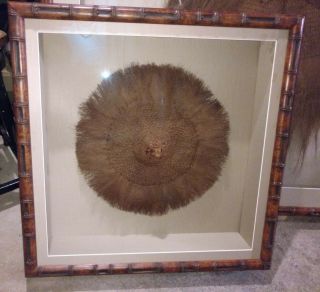 Framed Chinese coir woven coconut fiber raincoat & hat early 1900 ' s? 6