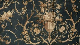 Rare 1800 Toile De Jouy Curtain Fabric Beige Rose Vases On Blgrey63x57 "