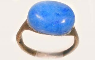 Ad300 Roman Carthage (tunisia) Bronze Ring,  19thc Antique 7¼ct Blue Agate Sz8¾