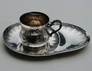 Antique French Sterling Silver Extra Large Cup & Saucer Rococo 508 Grams