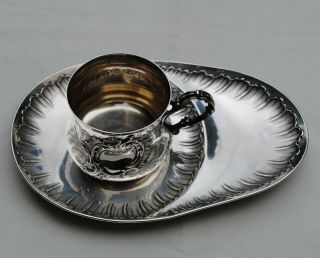 ANTIQUE FRENCH STERLING SILVER EXTRA LARGE CUP & SAUCER ROCOCO 508 grams 2