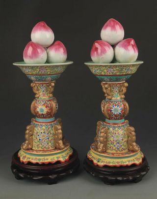China Antiques Famille Rose Porcelain Zun Vases With Peach Tribute Deco