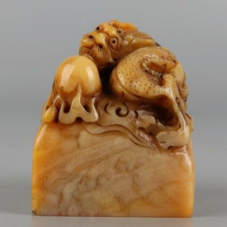 Chinese Exquisite Hand - carved Dragon Carving Shoushan Stone seal 2