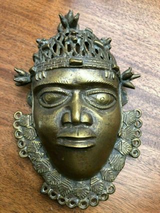 A Rare Bronze (brass) Benin Mask (wall Hanging) - Unresearched