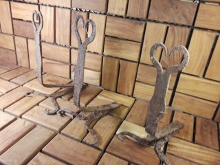 Antique Cast Iron - Blacksmith Wrought Forged Heart Shaped Hooks (X3) - Neat 2