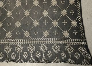 STRIKING WIDE ANTIQUE EGYPTIAN ASSUIT SHAWL.  BLACK AND SILVER STARS.  ART DECO. 6