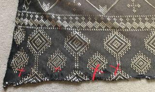 STRIKING WIDE ANTIQUE EGYPTIAN ASSUIT SHAWL.  BLACK AND SILVER STARS.  ART DECO. 8