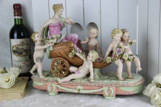 XL German Bisque porcelain putti cherubs carriage group floral majolica rare 6