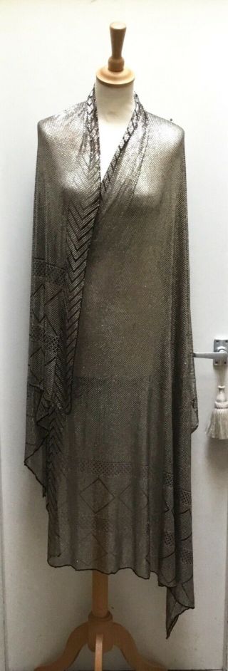 ANTIQUE EGYPTIAN BLACK AND SILVER ASSUIT SHAWL.  WIDE AND HEAVY.  ART DECO 9