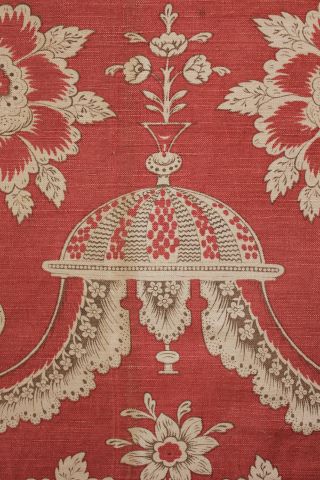 Antique French Printed Linen Drape Curtain 18th Century Design Block Printed
