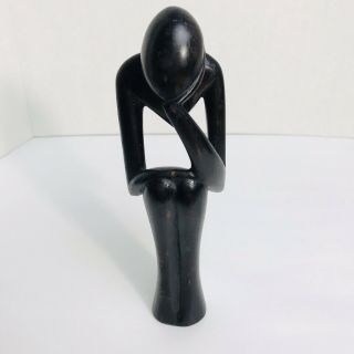 Melancholy Wooden Hand Carved Art Black Sculpture Rare
