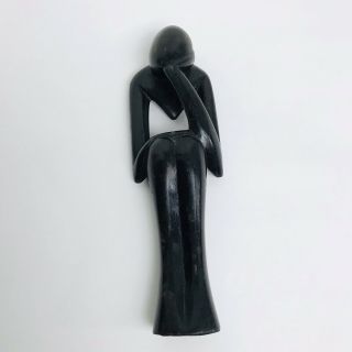 Melancholy Wooden Hand Carved Art Black Sculpture Rare 2
