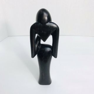 Melancholy Wooden Hand Carved Art Black Sculpture Rare 5