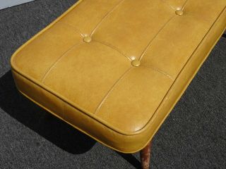Vintage Mid Century Modern Gold Tufted Two Seater Bench Stool w Peg Legs 10