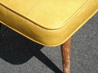 Vintage Mid Century Modern Gold Tufted Two Seater Bench Stool w Peg Legs 11