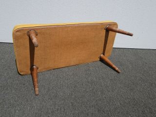 Vintage Mid Century Modern Gold Tufted Two Seater Bench Stool w Peg Legs 12