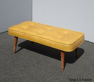 Vintage Mid Century Modern Gold Tufted Two Seater Bench Stool W Peg Legs