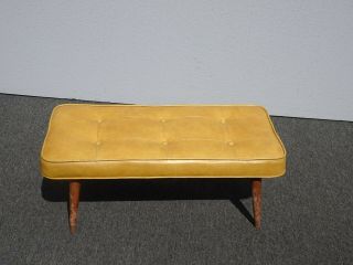 Vintage Mid Century Modern Gold Tufted Two Seater Bench Stool w Peg Legs 5