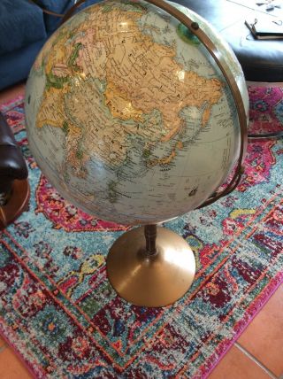 Replogle 16 " Classic Series World Globe W Raised Topography Wood Floor Stand
