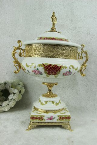 Vintage French Centerpiece lidded bowl in limoges porcelain floral figurine 3