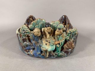 Antique Chinese Shiwan Pottery Bowl,  Planter,  Raised Figures