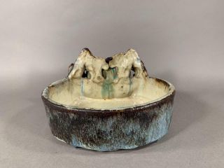 Antique Chinese Shiwan Pottery Bowl,  Planter,  Raised Figures 3