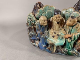 Antique Chinese Shiwan Pottery Bowl,  Planter,  Raised Figures 9